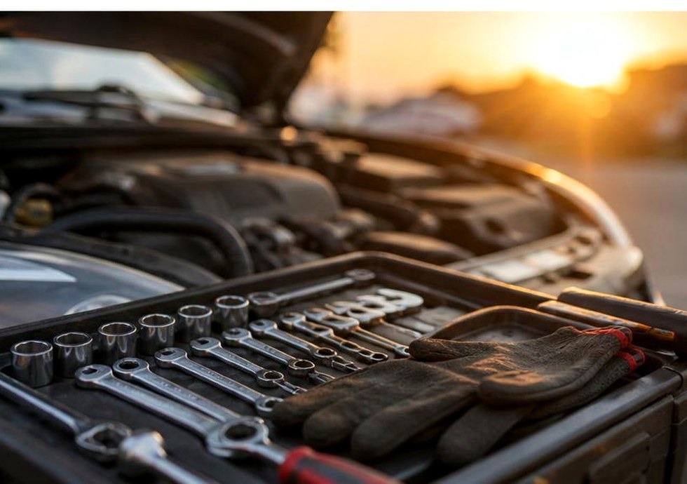 Midland mobile mechanic tools laid out at a West Texas service call