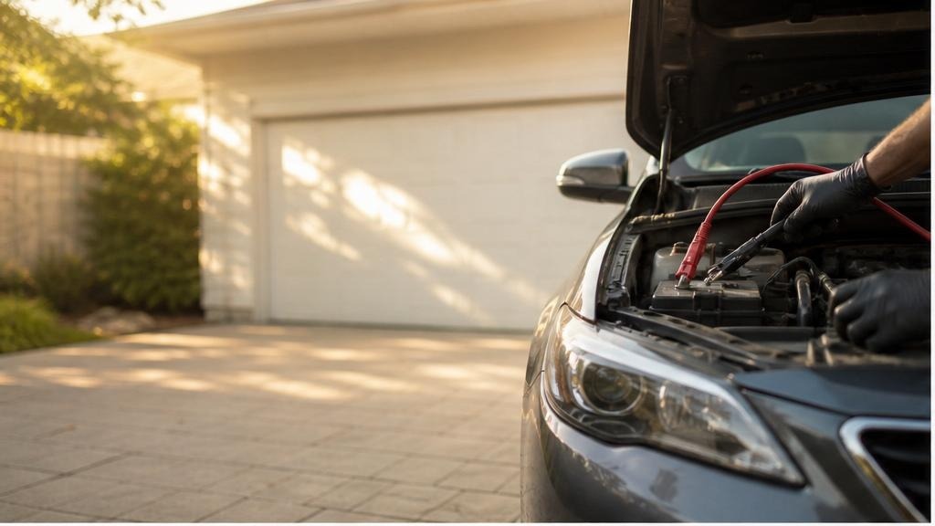 Midland mobile mechanic testing a battery at a customer's home